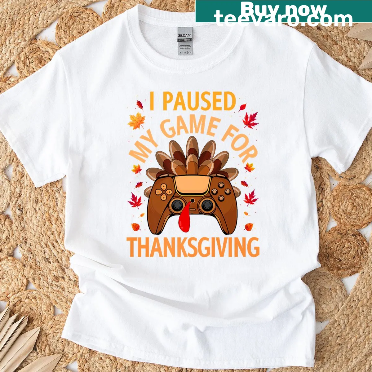 Funny gaming-themed t-shirt with Thanksgiving turkey graphics — on a men's t-shirt