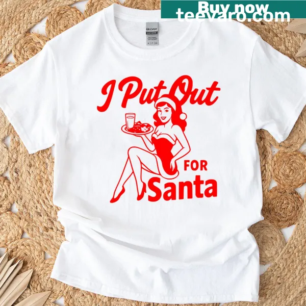 Funny Christmas t-shirt with Santa cookies and milk quote