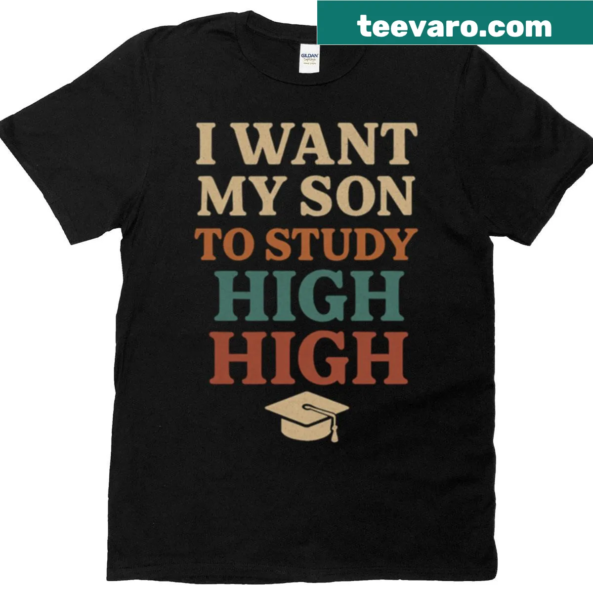 Motivational graduation T-shirt with humorous quote about studying high. — on a men's t-shirt