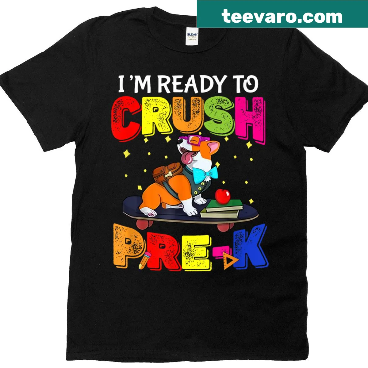 Corgi-themed T-shirt with a school readiness message — on a men's t-shirt