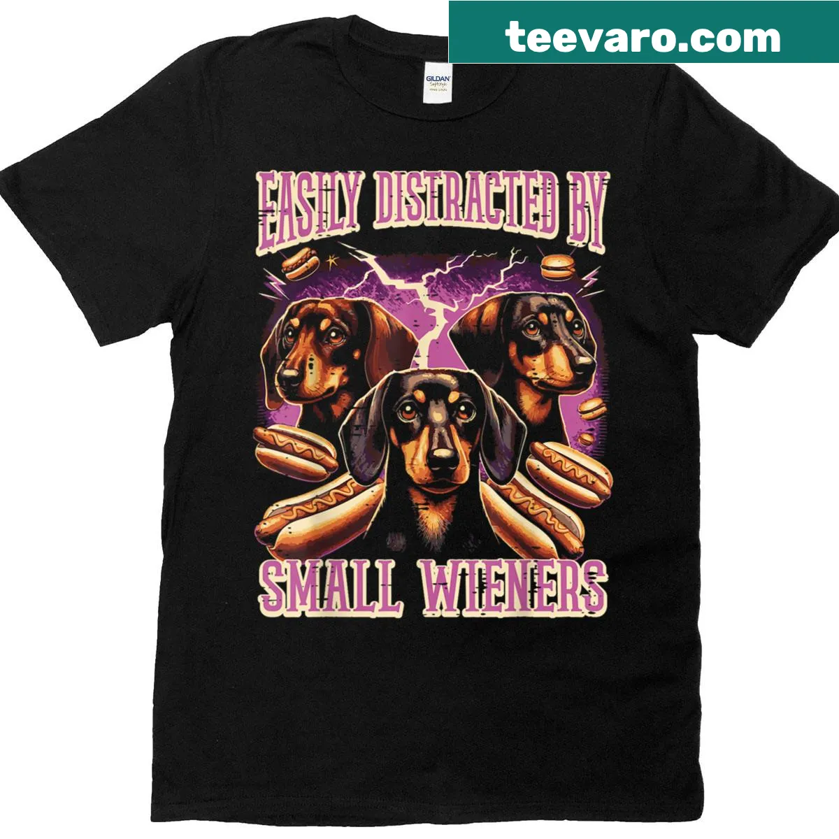 Funny T-shirt about being distracted by small dachshunds — on a men's t-shirt