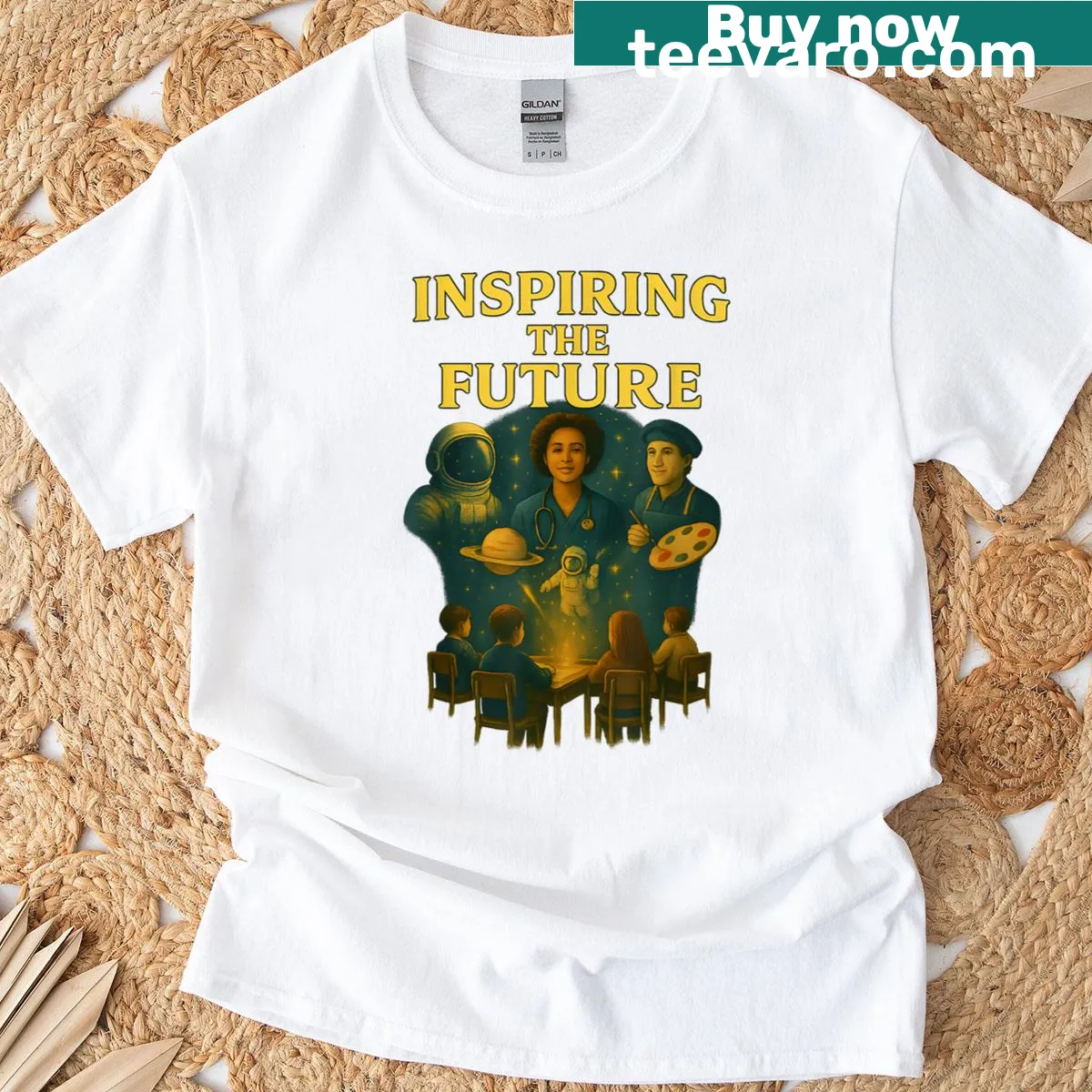 Teacher t-shirt with 'Inspiring The Future' text — on a men's t-shirt