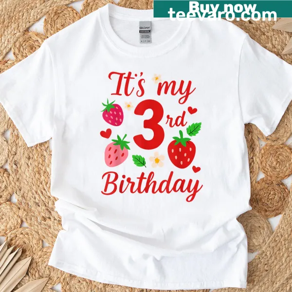 Cute strawberry themed birthday t-shirt for girls