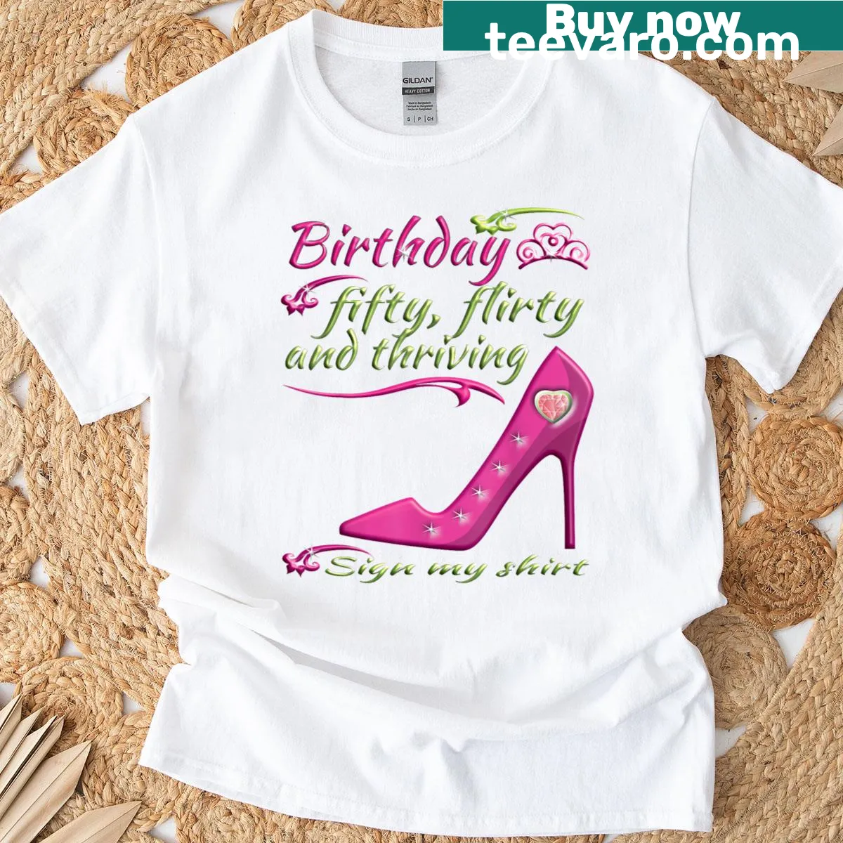 50th birthday t-shirt for women with celebratory message — on a men's t-shirt
