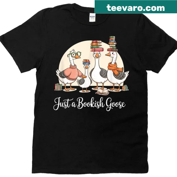 Funny T-shirt with a cartoon goose and book design for book lovers