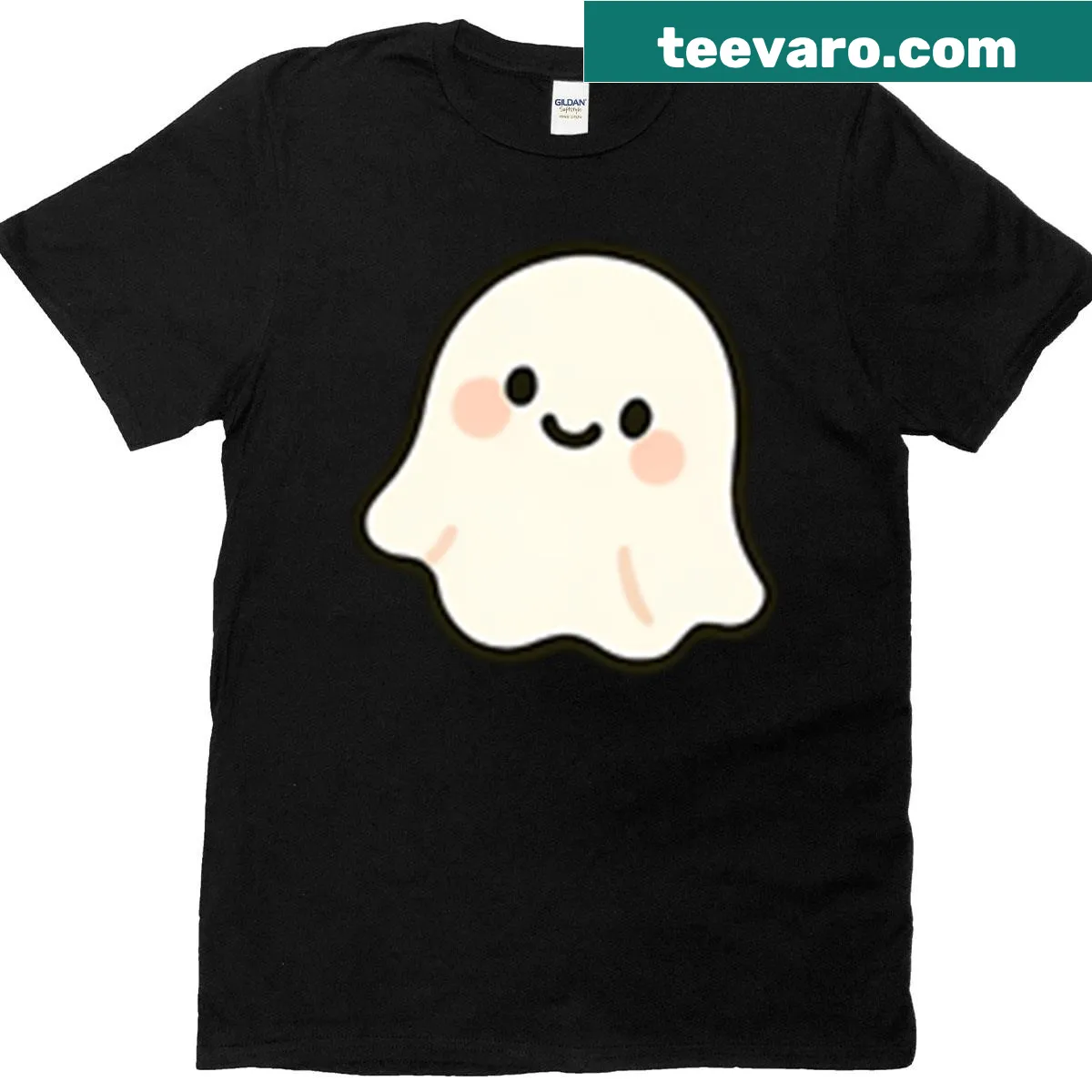 Kawaii Halloween t-shirt with cats, ghosts, and pumpkins pattern — on a men's t-shirt
