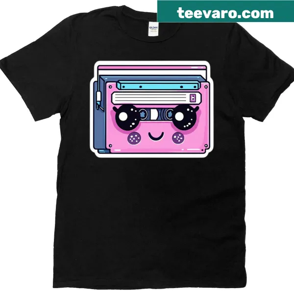Kawaii design featuring a retro cassette tape on a T-shirt.