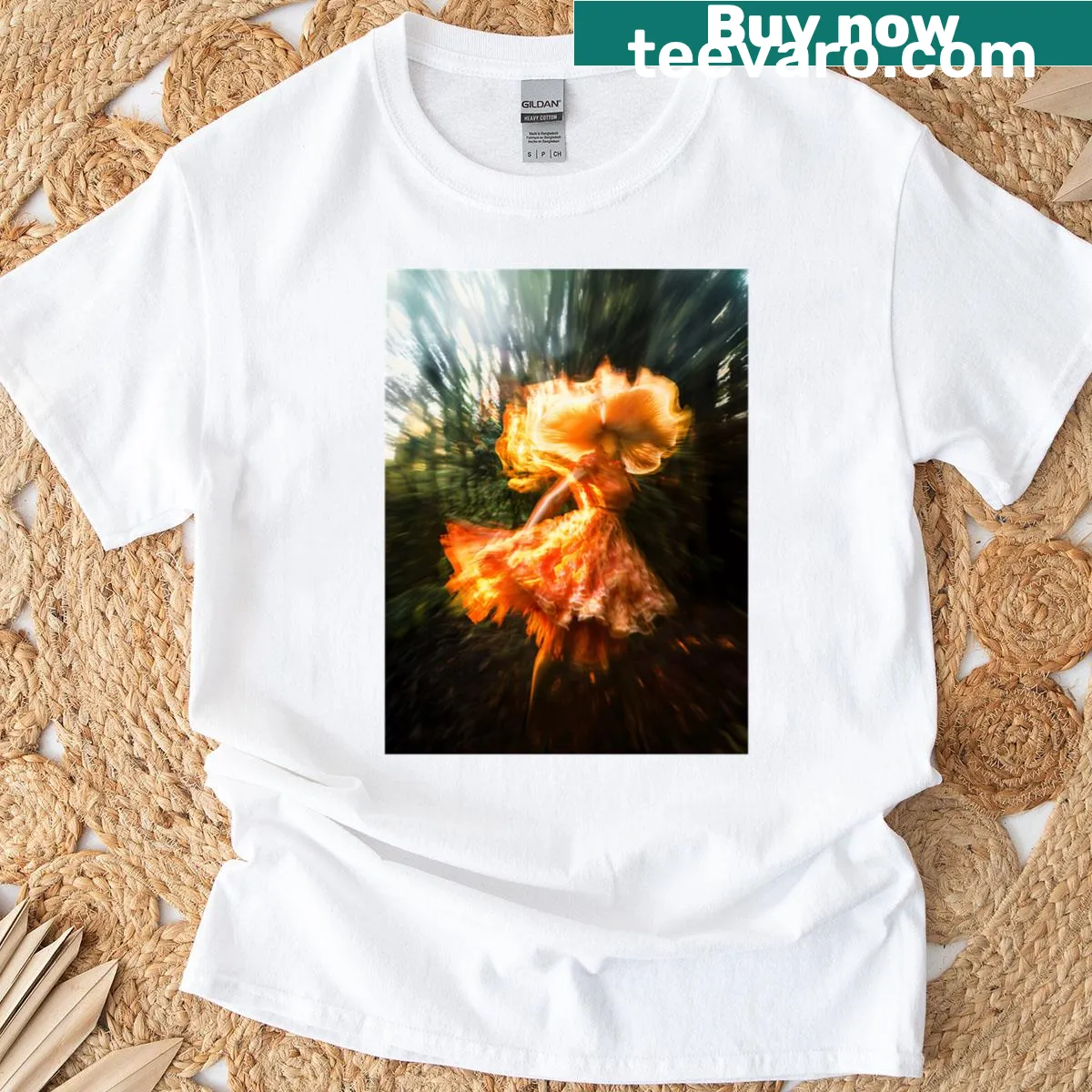 T-shirt with a serene forest illustration and inspirational text — on a men's t-shirt