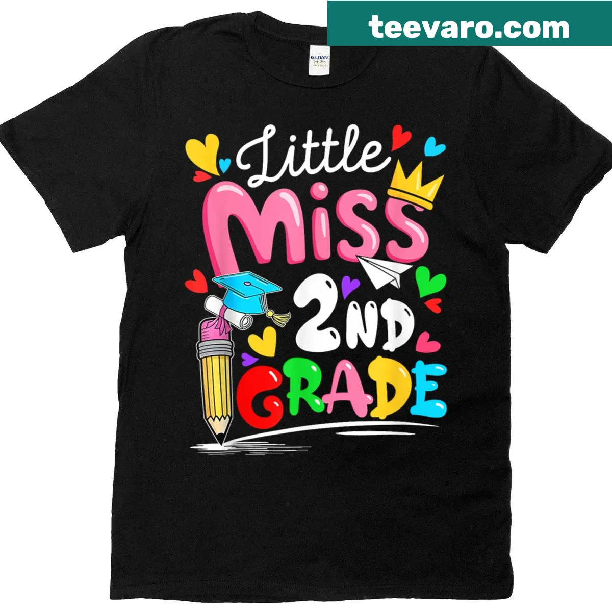 Cute girls' T-shirt with 'Little Miss 2nd Grade' text for back-to-school — on a men's t-shirt