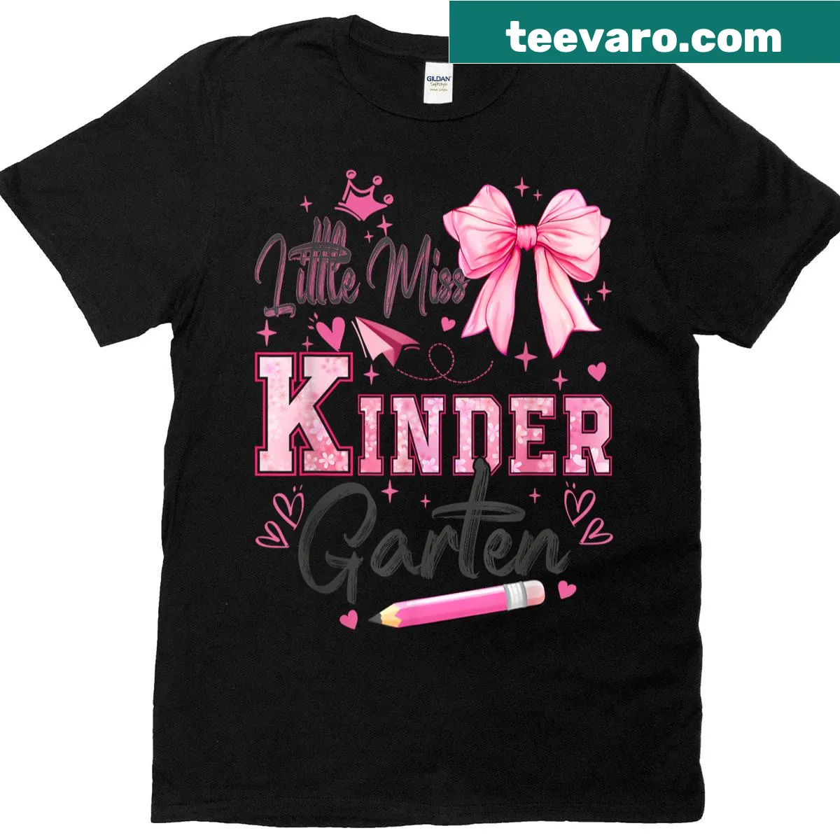 Cute cartoon graphic for Little Miss Kindergarten on t-shirt — on a men's t-shirt
