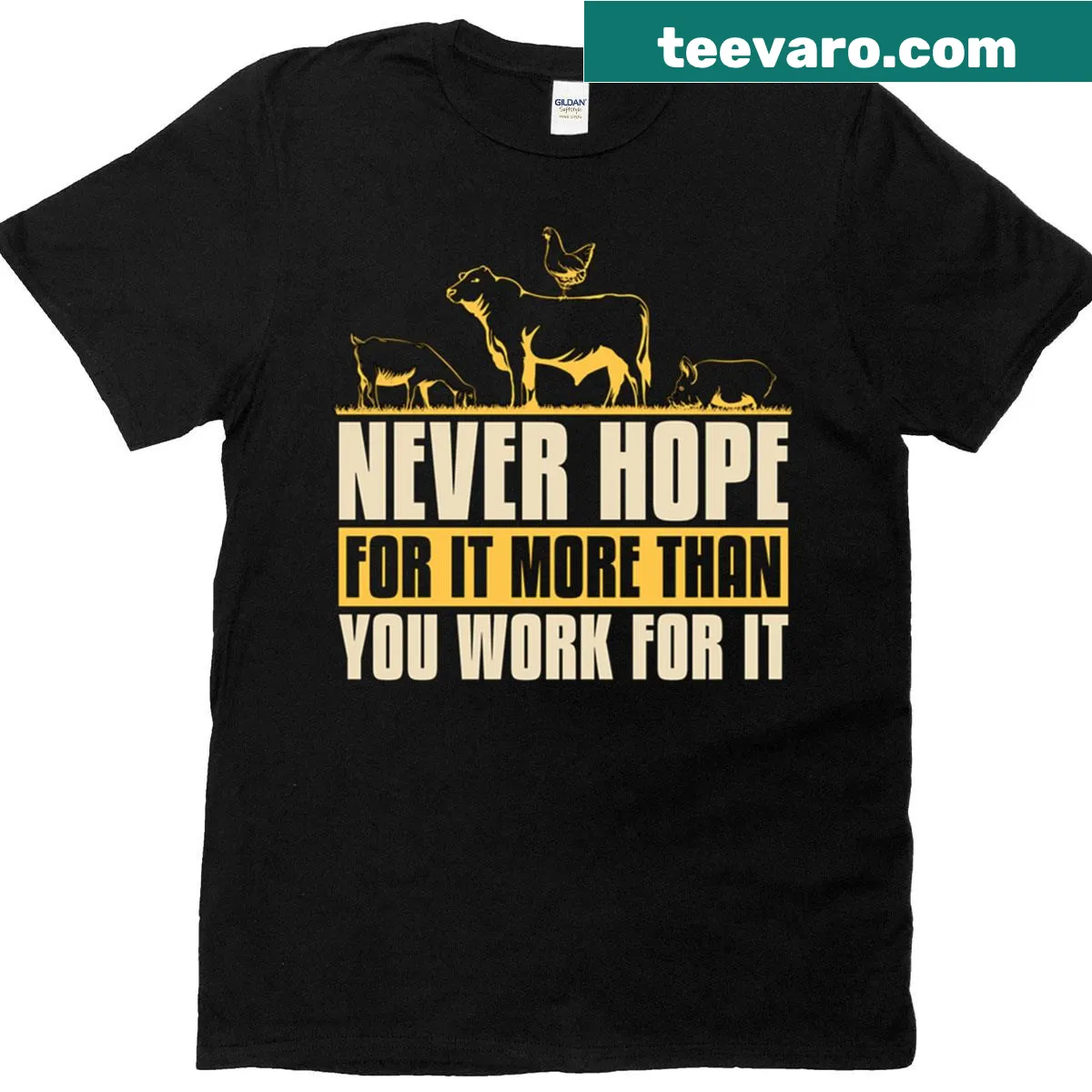 Text on t-shirt for livestock breeders with farming pride — on a men's t-shirt