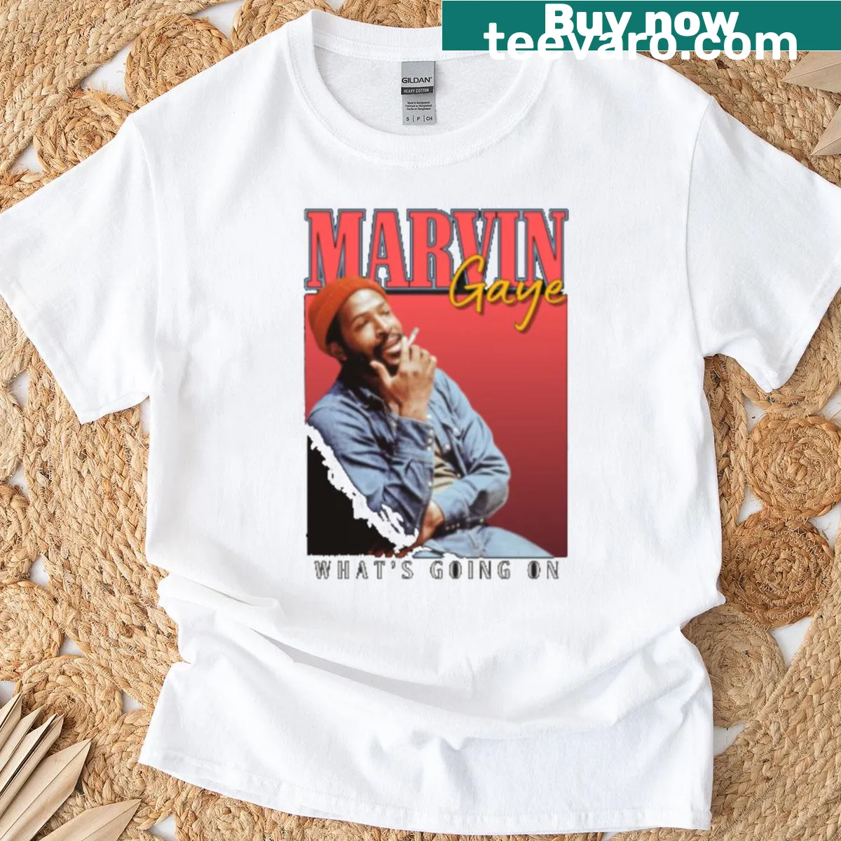 Vintage-style Marvin Gaye T-shirt with 1984 graphic — on a men's t-shirt