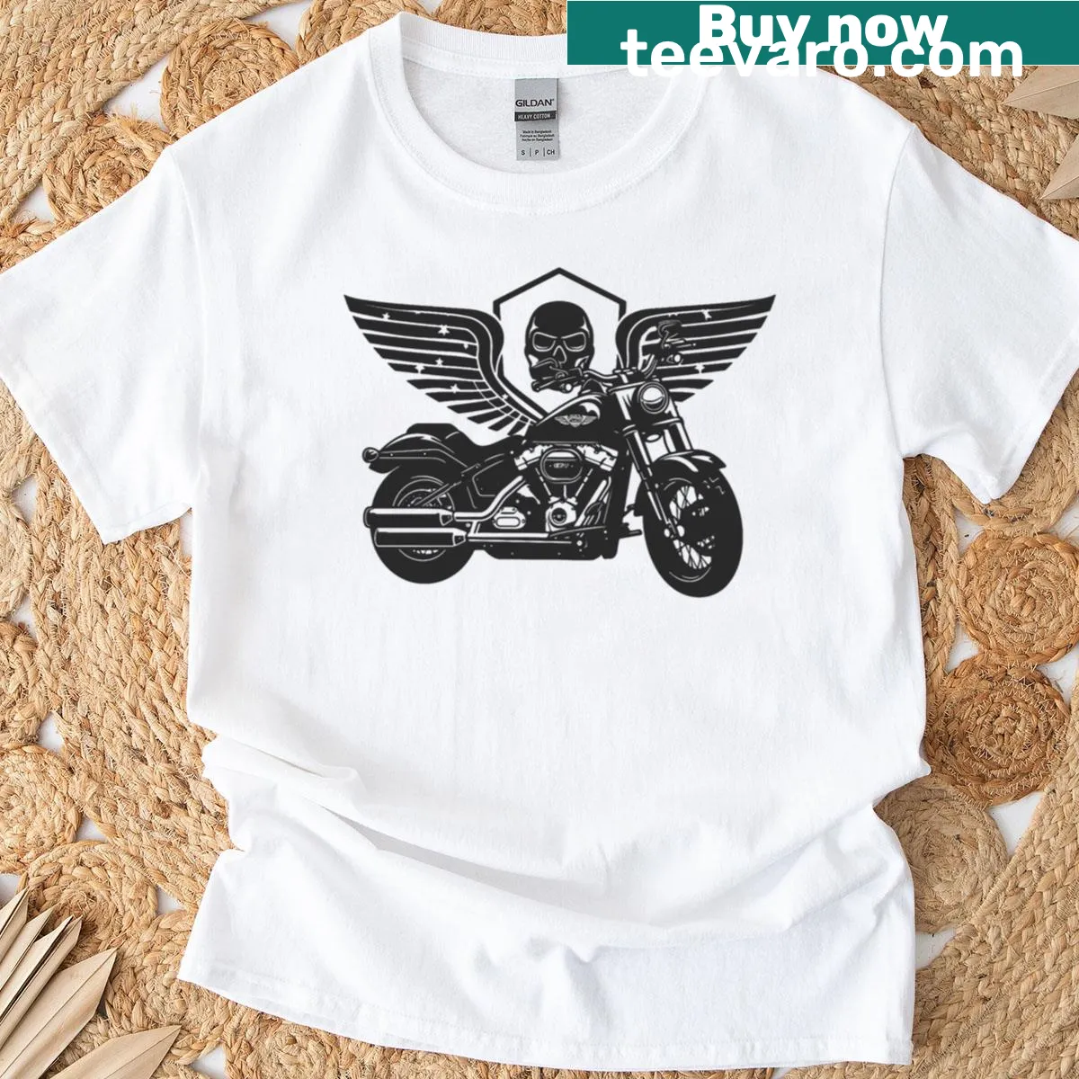 Motorbike graphic T-shirt symbolizing freedom — on a men's t-shirt