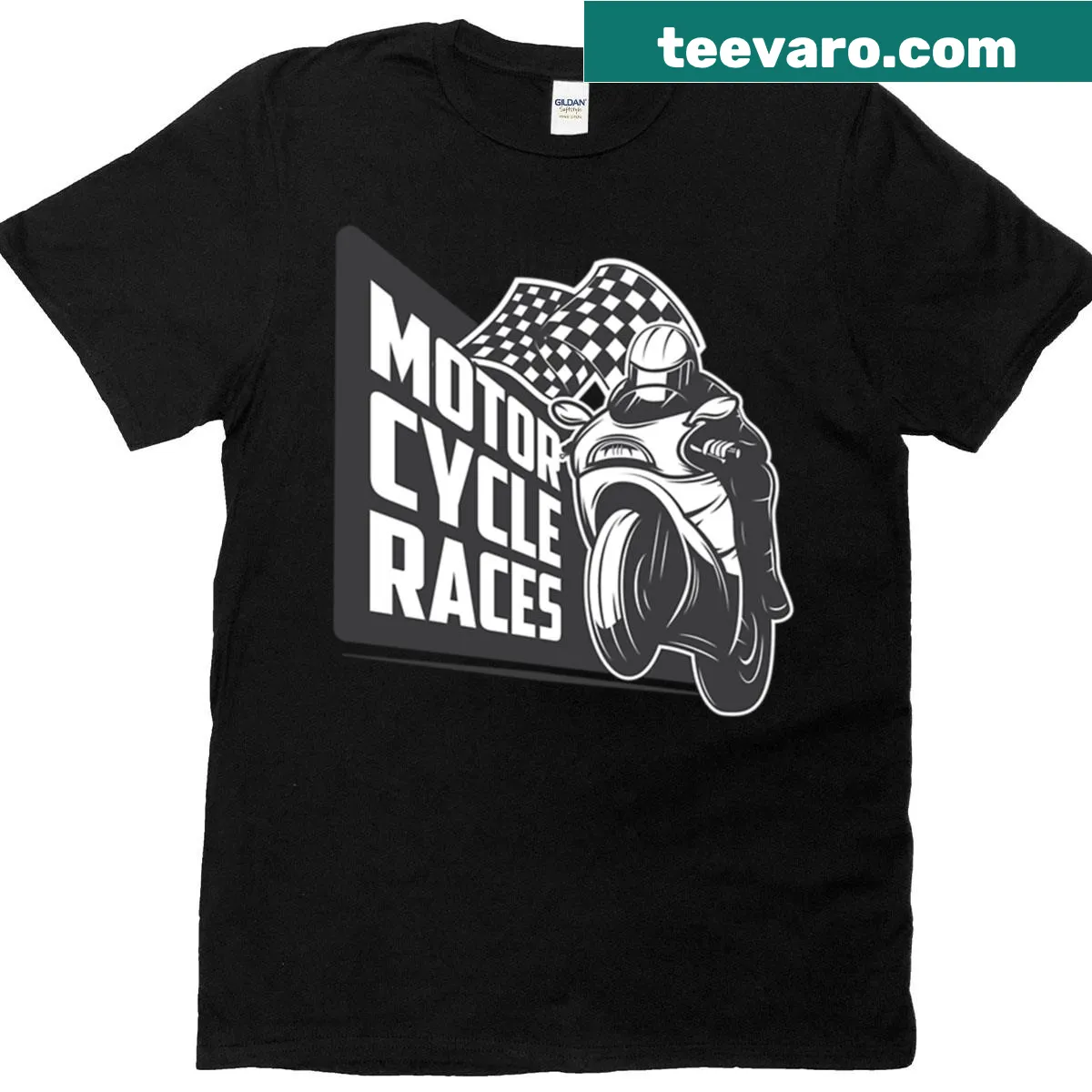 Realistic motorcyclist graphic T-shirt celebrating motor racing — on a men's t-shirt