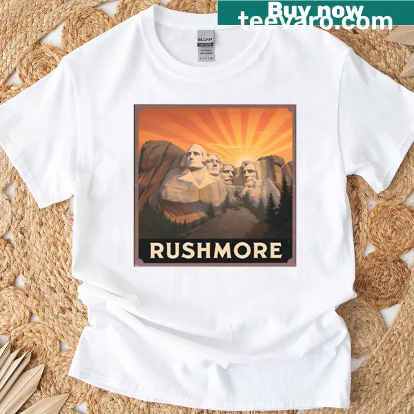 Vintage travel poster T-shirt featuring Mount Rushmore design