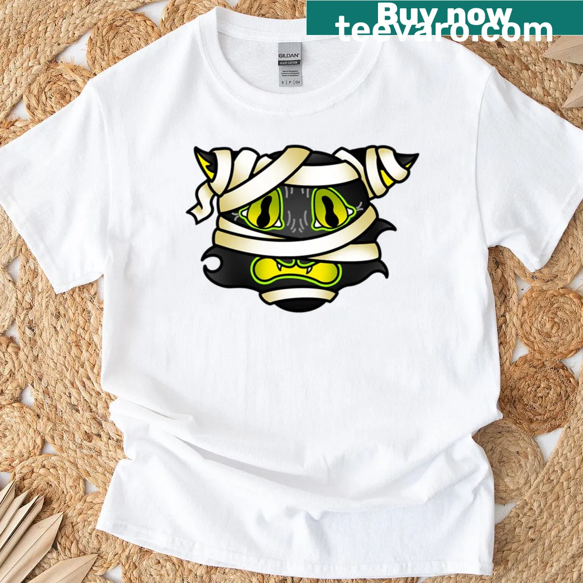 Cute cartoon Mummy Cat design on T-shirt — on a men's t-shirt