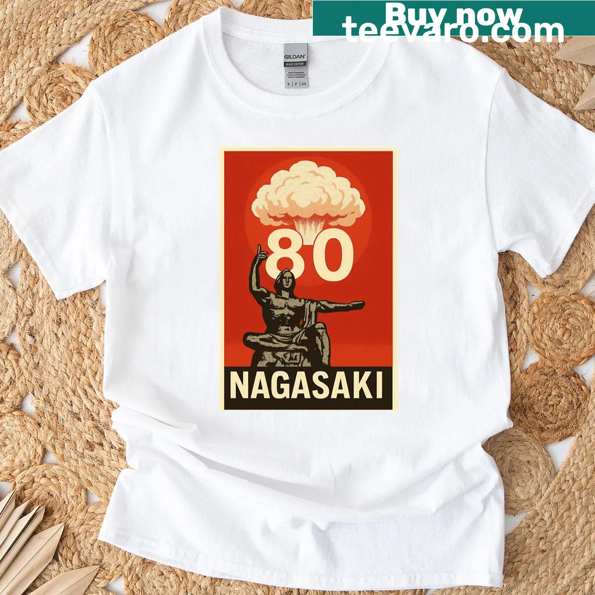 Oversized tee commemorating Nagasaki's 80th Anniversary of Peace and Remembrance — on a men's t-shirt