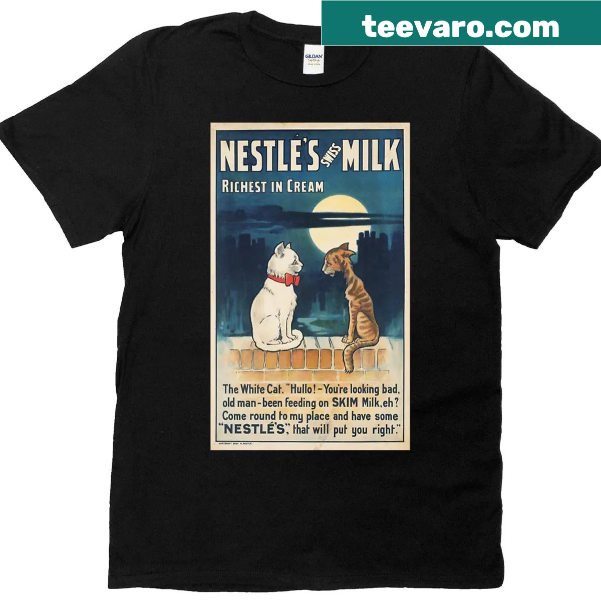 Vintage Nestlé Swiss Milk advertisement design on T-shirt — on a men's t-shirt