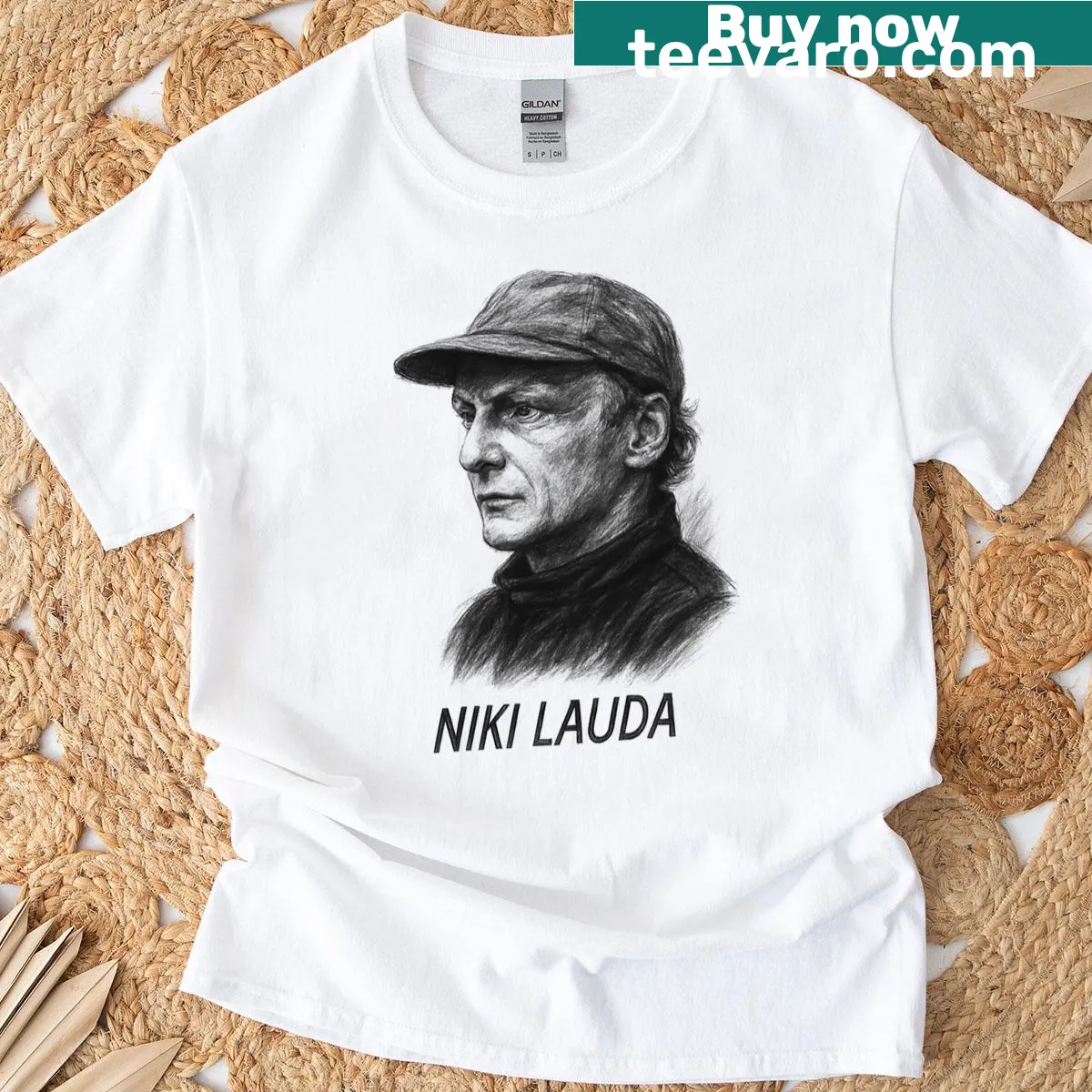 Retro portrait of Niki Lauda on a T-shirt — on a men's t-shirt