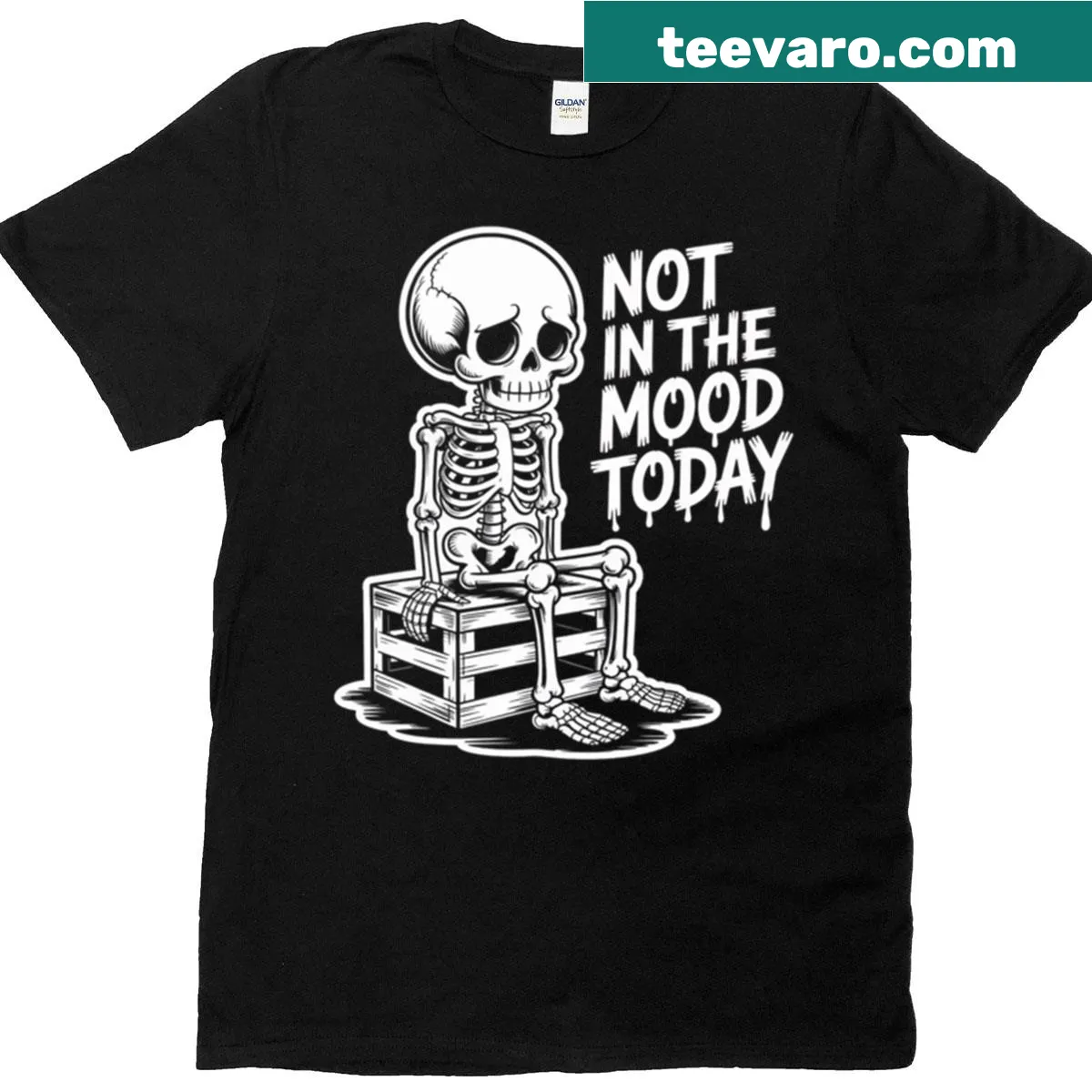 Dark humor T-shirt with skeleton graphic and sarcastic quote — on a men's t-shirt