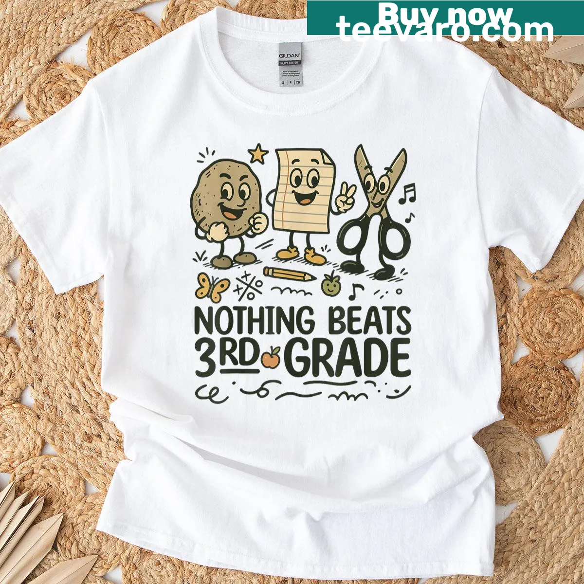 Fun t-shirt celebrating rock-paper-scissors game from 3rd grade — on a men's t-shirt