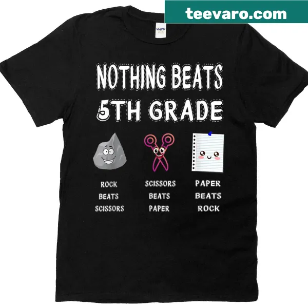 Playful back-to-school t-shirt featuring rock paper scissors design