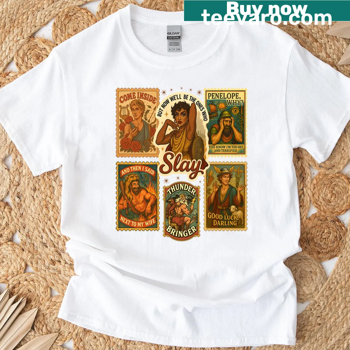 Vintage T-shirt featuring Odysseus and Greek mythology design — on a men's t-shirt