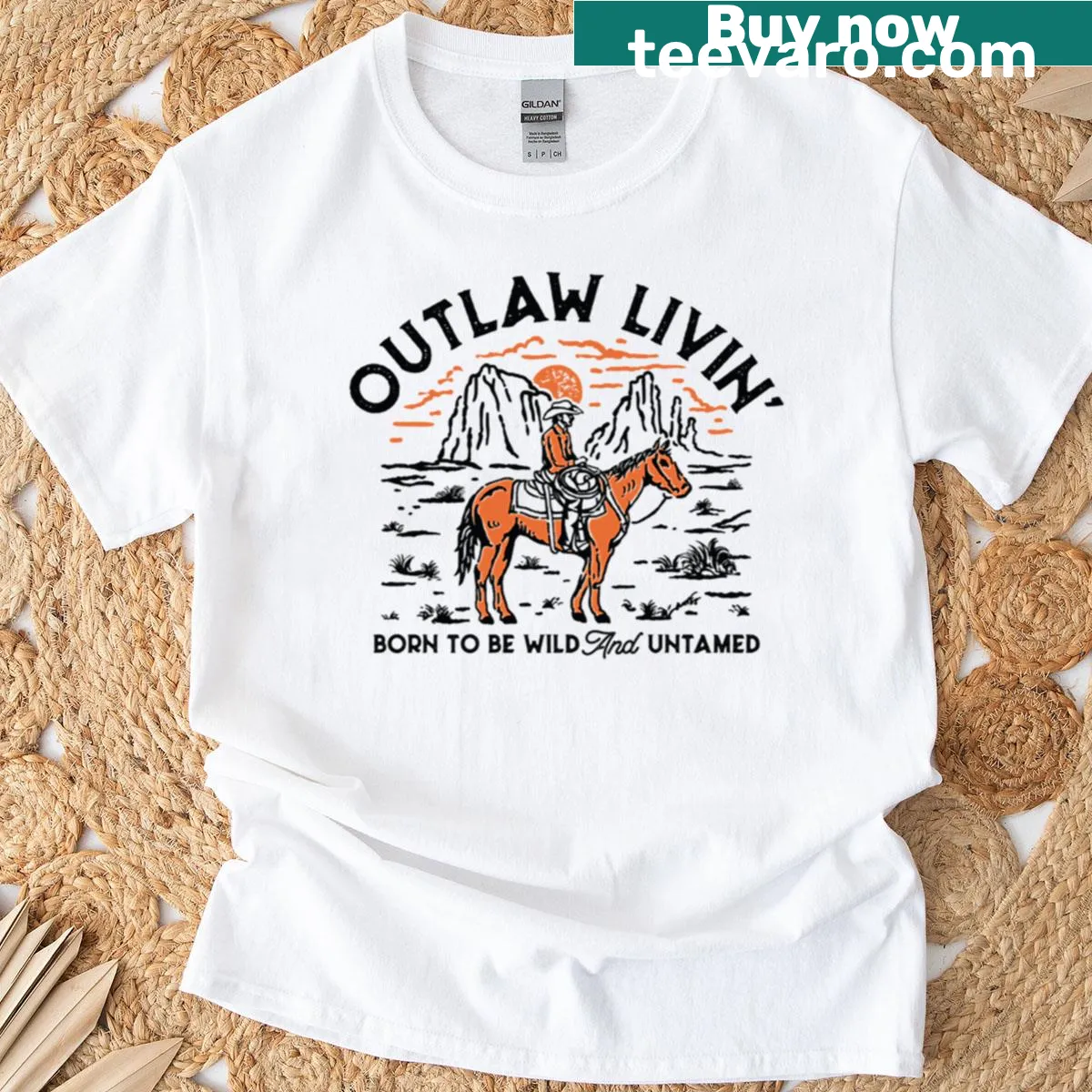 Vintage cowboy-themed scoop t-shirt for men with rustic design — on a men's t-shirt