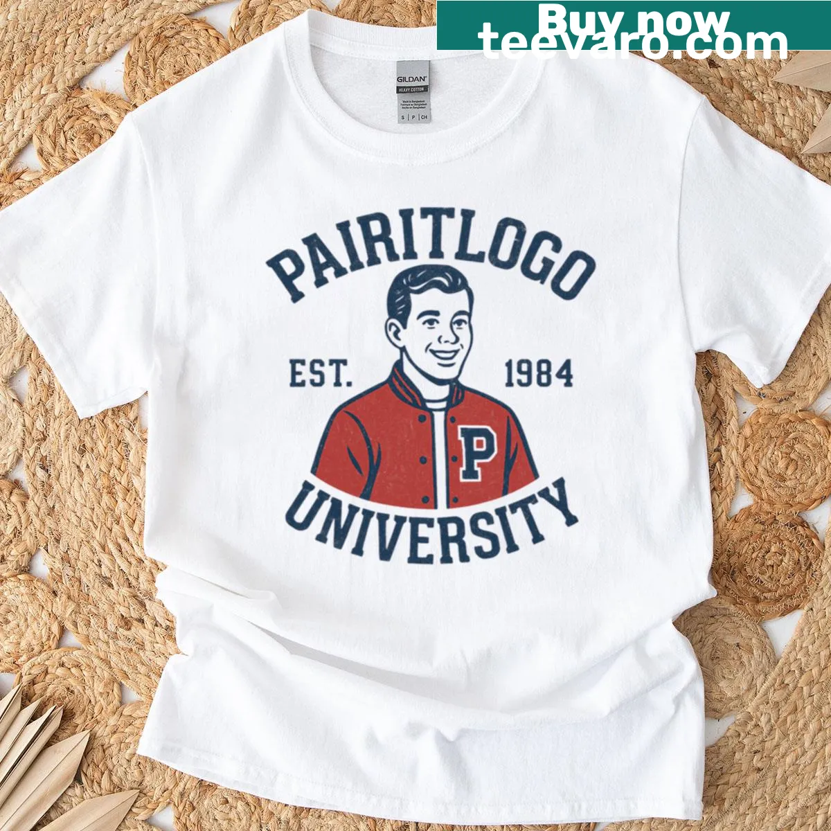 Vintage college emblem t-shirt with establishment year 1984 — on a men's t-shirt