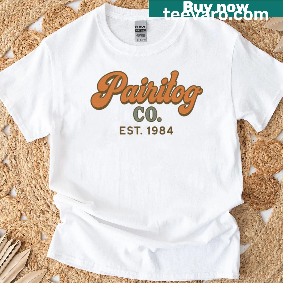 Retro T-shirt with 'Pairitog Co Est 1984' vintage typography design. — on a men's t-shirt