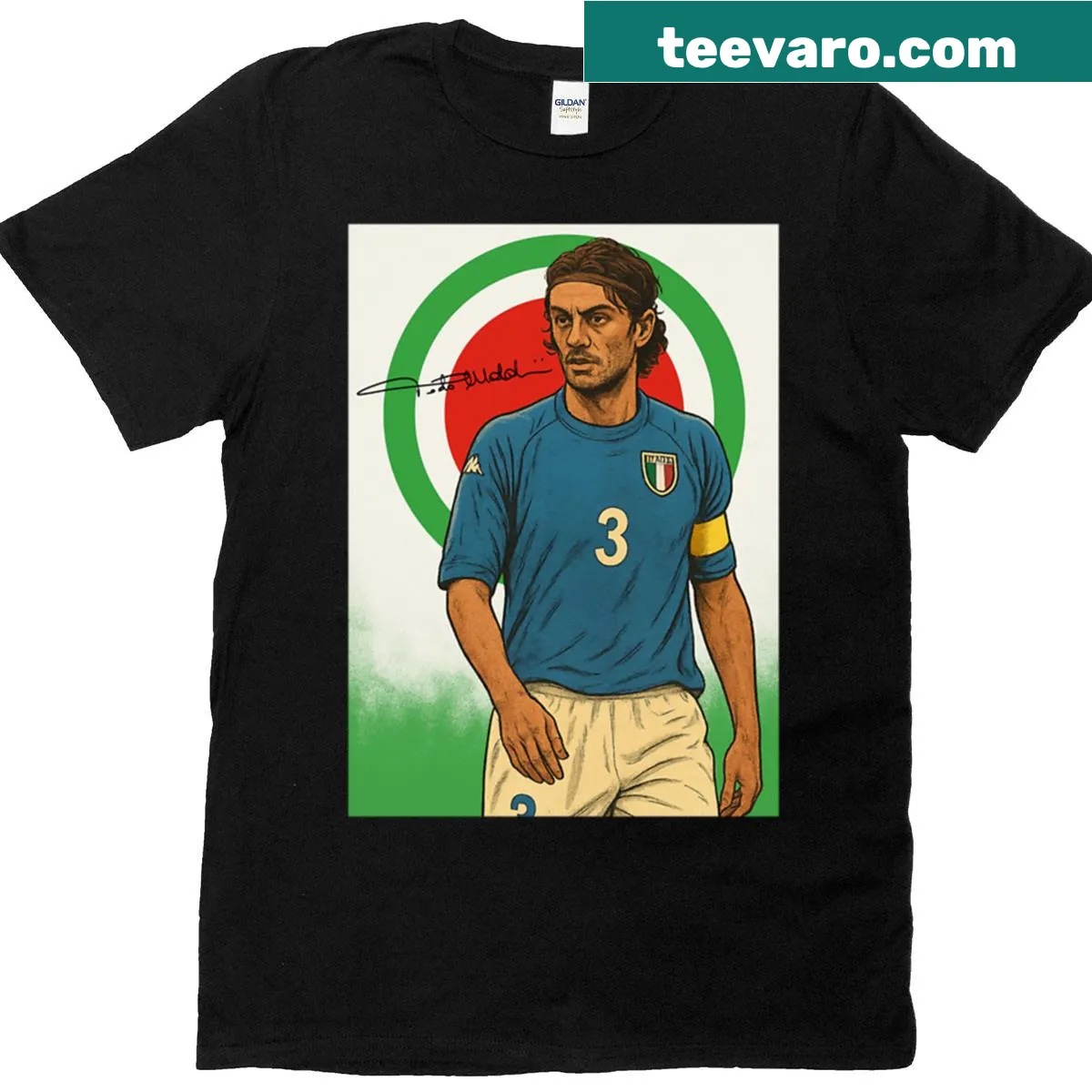Artistic design featuring Paolo Maldini's silhouette for soccer fans — on a men's t-shirt