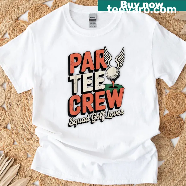 Funny golf-themed t-shirt with 'Par Tee Crew' text design