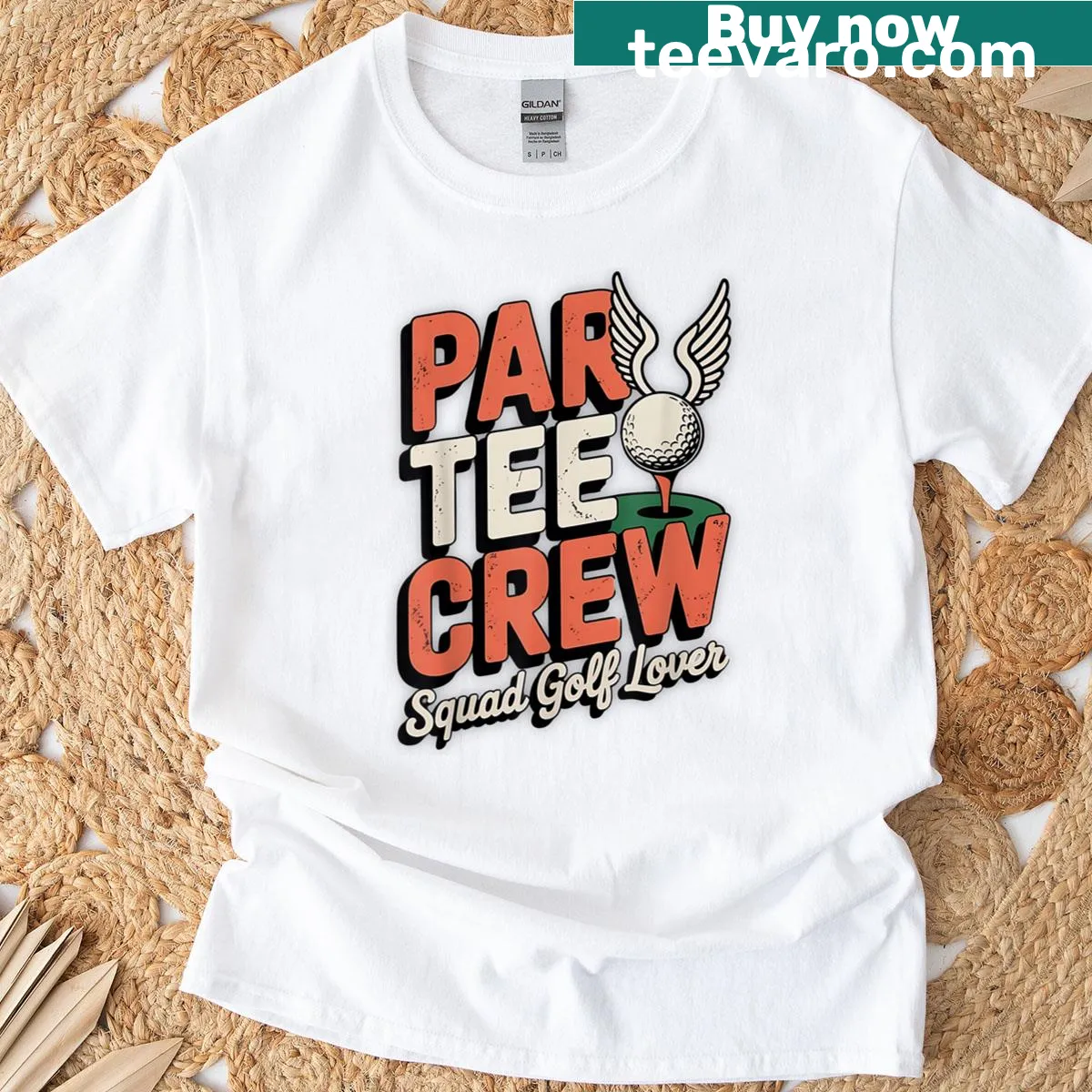 Funny golf-themed t-shirt with 'Par Tee Crew' text design — on a men's t-shirt