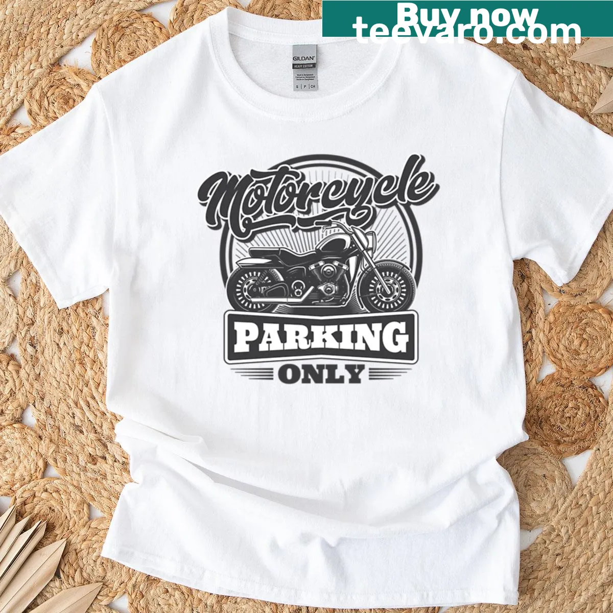 T-shirt with the text 'Parking For Motorcycles And Motors' — on a men's t-shirt