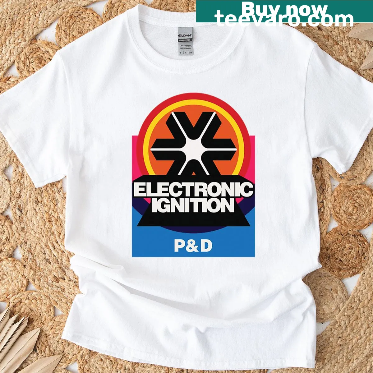 Vintage drag racecar graphic on oversized t-shirt — on a men's t-shirt