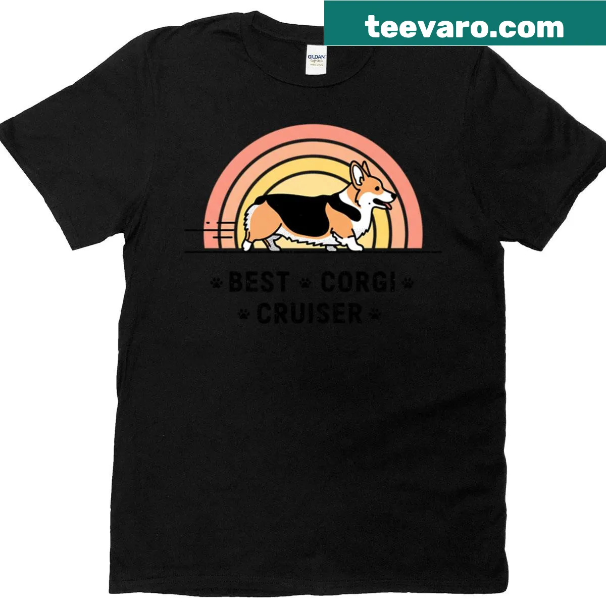 Retro illustration of a Pembroke Welsh Corgi strutting in pastel design — on a men's t-shirt