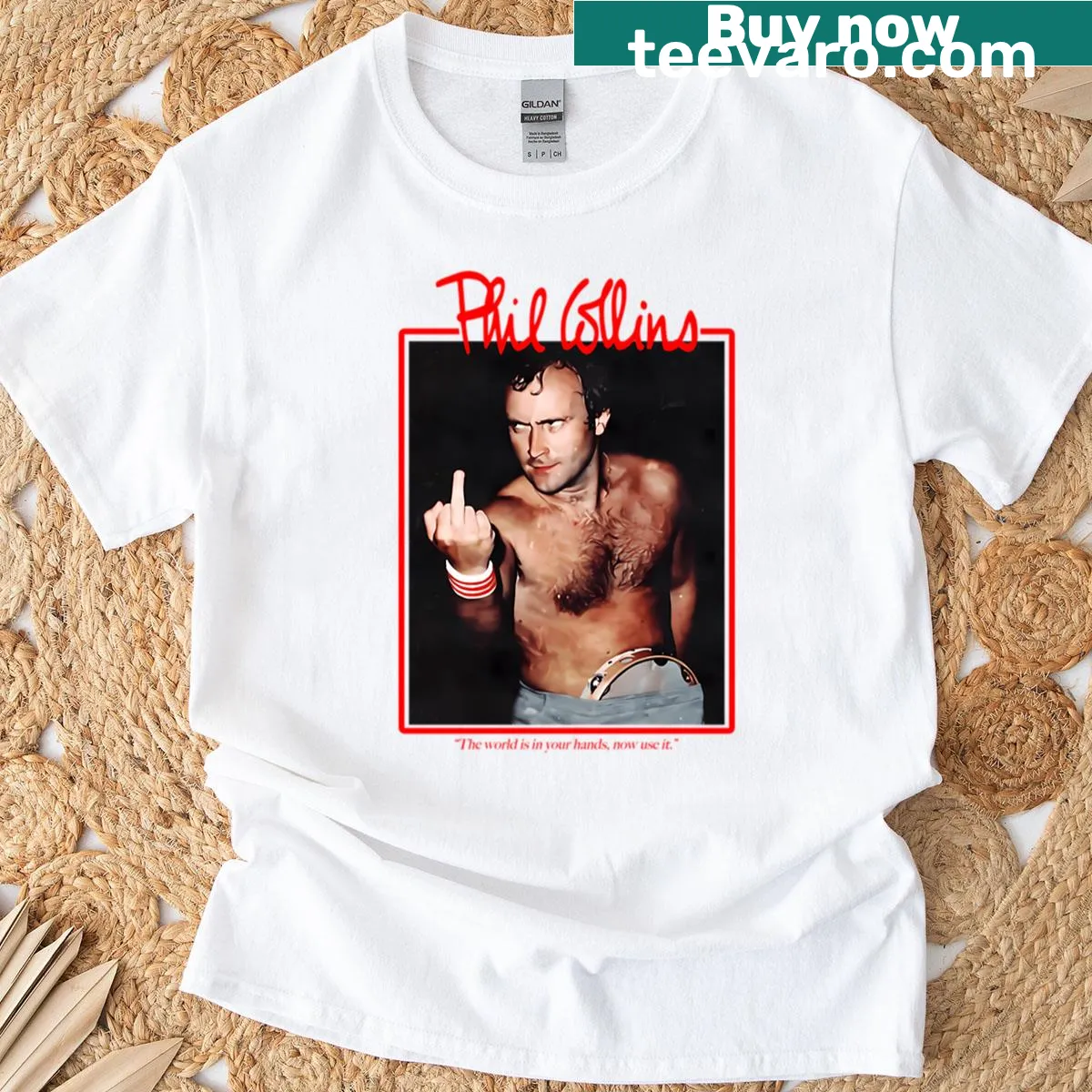Phil Collins meme t-shirt with motivational text — on a men's t-shirt