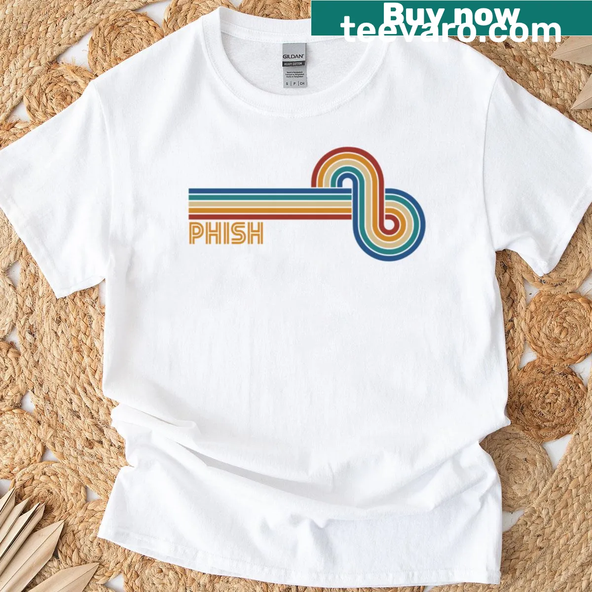Musical note t-shirt featuring playful typography for Phish fans — on a men's t-shirt