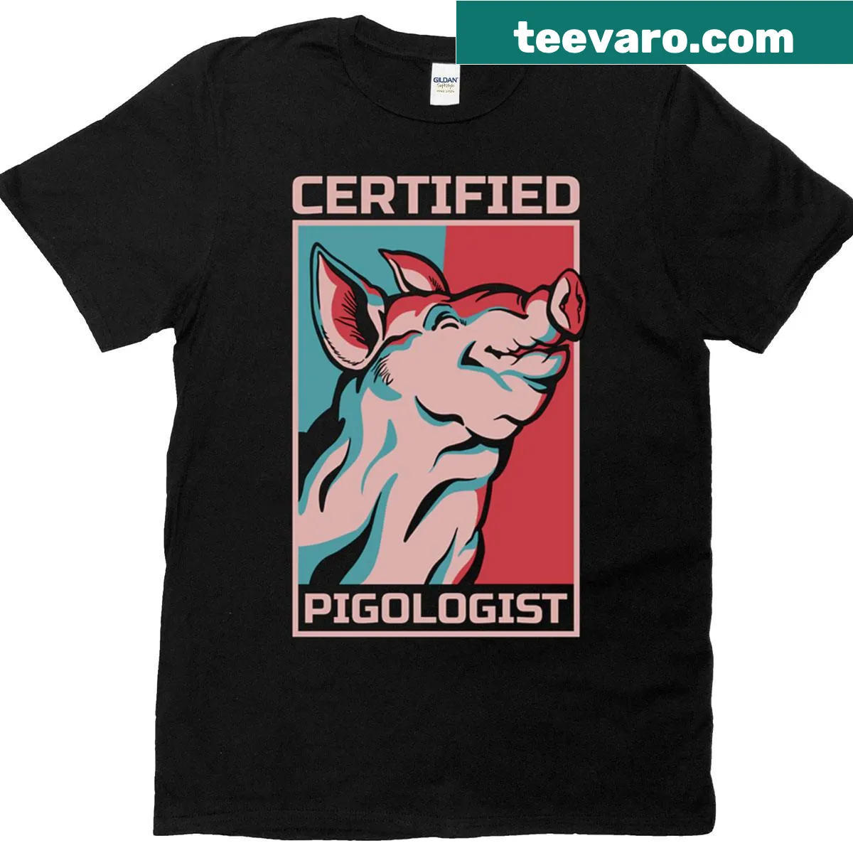 Certified Pigologist T-shirt with a proud livestock farming graphic — on a men's t-shirt