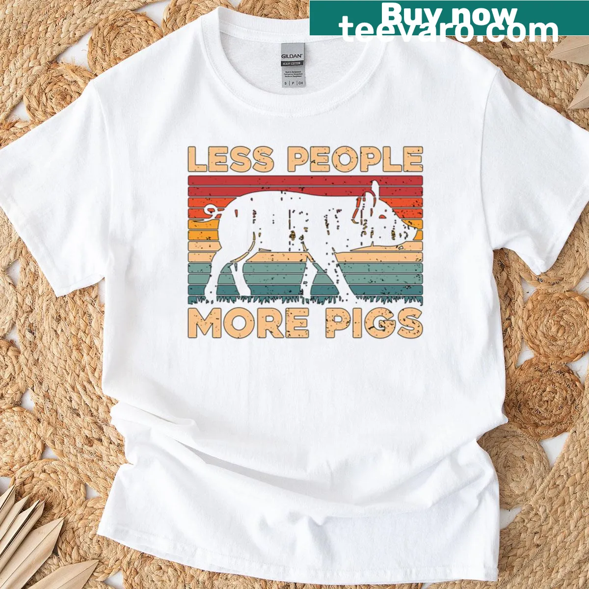 T-shirt with 'Less People More Pig' message for pig farming enthusiasts. — on a men's t-shirt