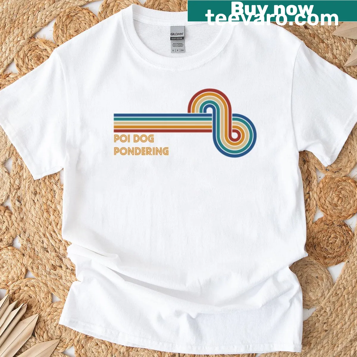 Illustrated shirt with a pondering dog and musical note design — on a men's t-shirt