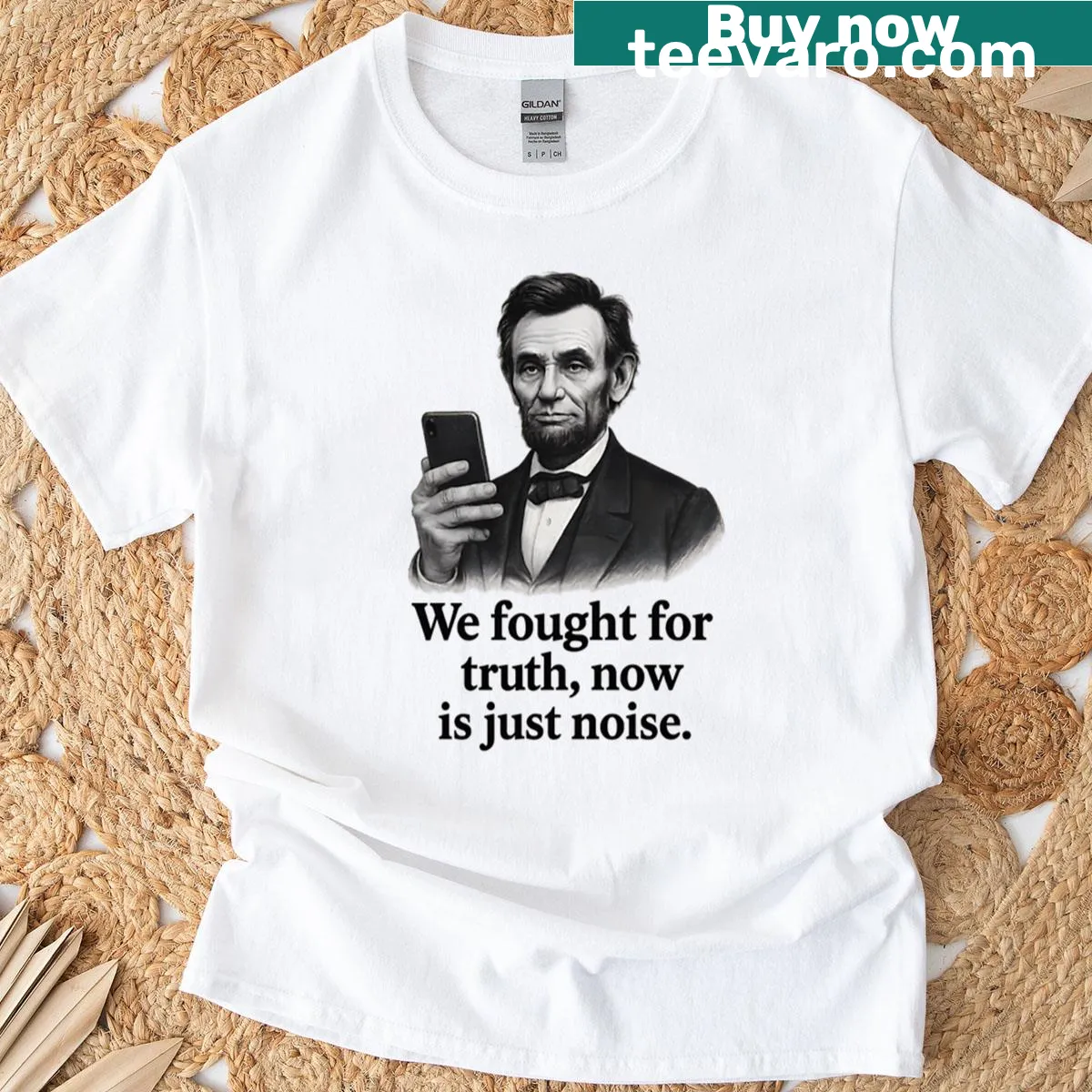 T-shirt featuring a tribute to President Abraham Lincoln — on a men's t-shirt