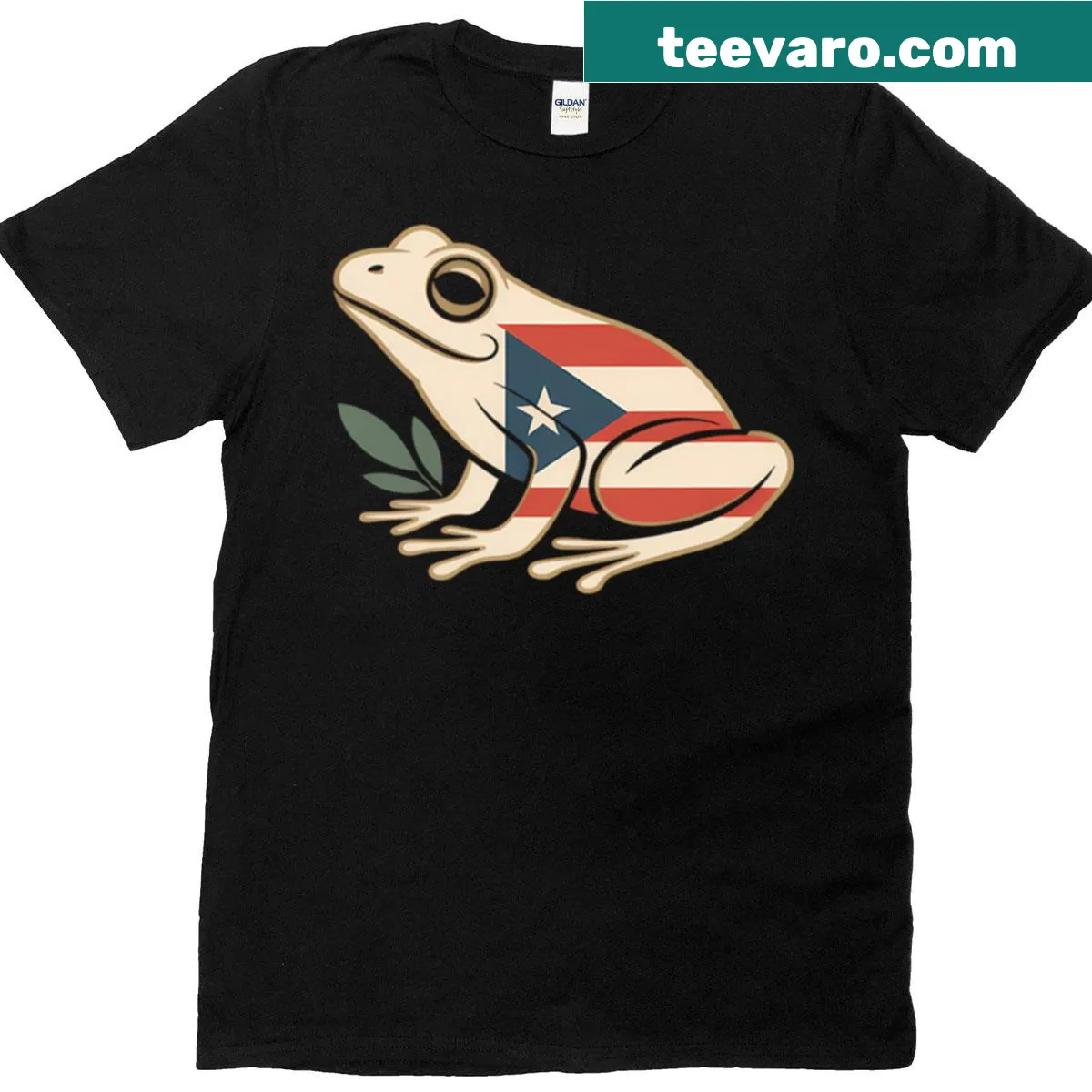 Cartoon frog design celebrating Puerto Rican culture and heritage — on a men's t-shirt