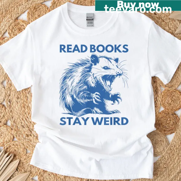 Typography t-shirt featuring the phrase 'Read Books Stay Weird'