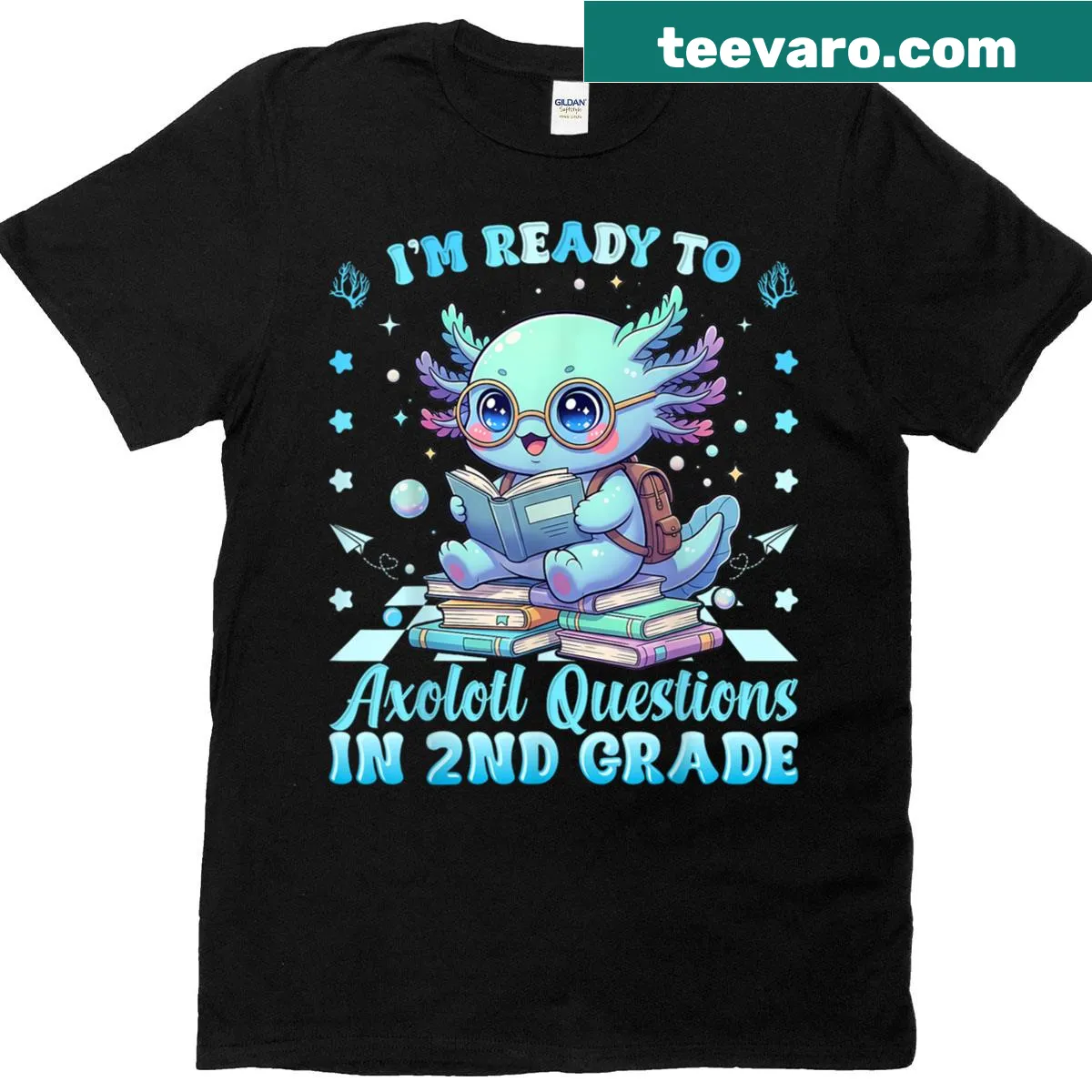 Cute axolotl design T-shirt with 'Ready to 2nd Grade?' text — on a men's t-shirt