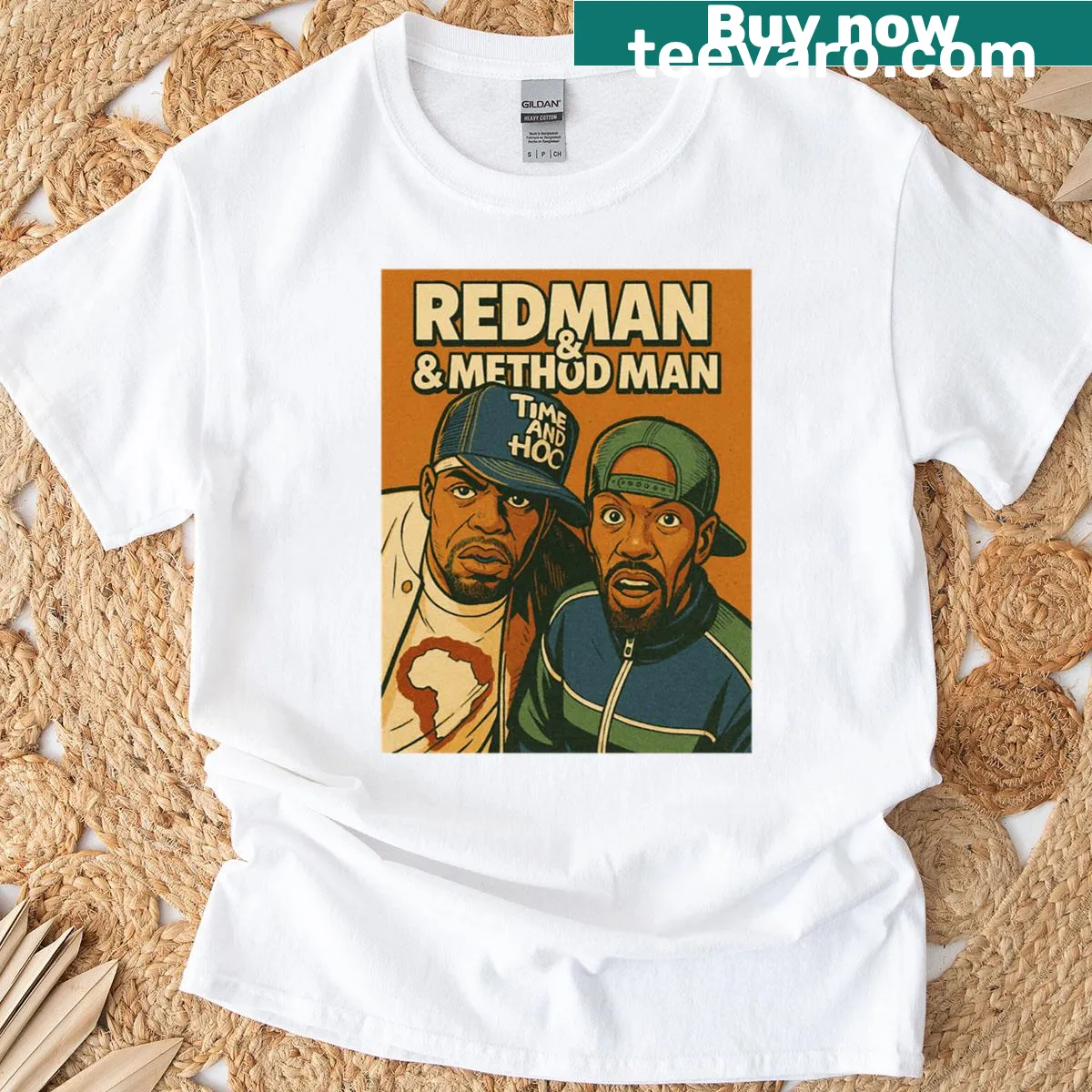 Graphic tee featuring Redman and Method Man in comic art style — on a men's t-shirt