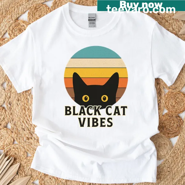 Retro T-shirt featuring a whimsical cat illustration on the prowl