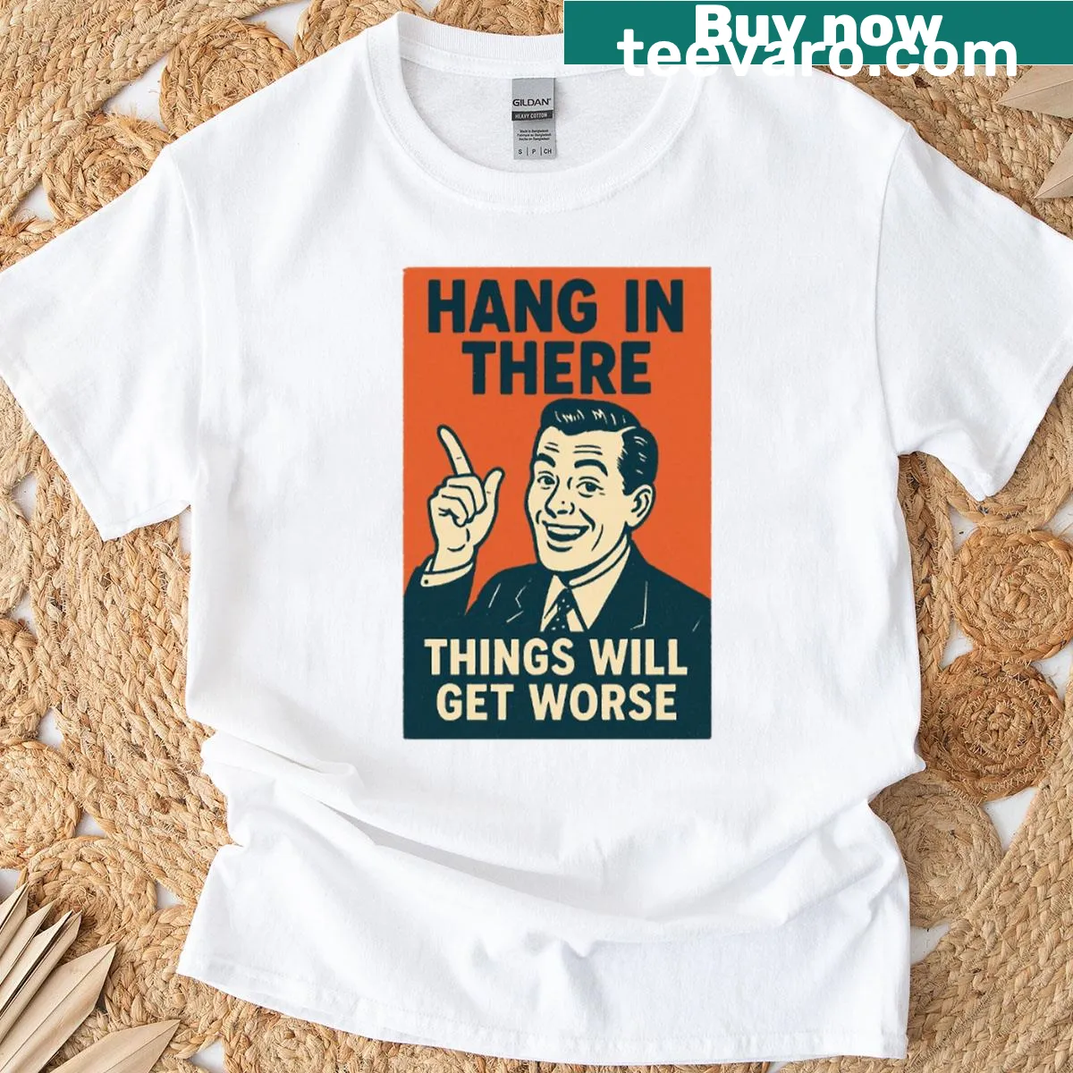 Oversized t-shirt featuring dark humor motivational design — on a men's t-shirt