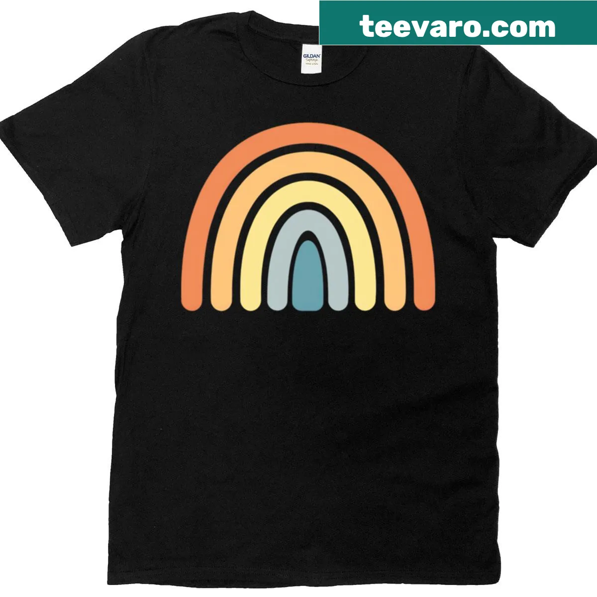 Minimalist rainbow illustration on a retro-inspired t-shirt — on a men's t-shirt