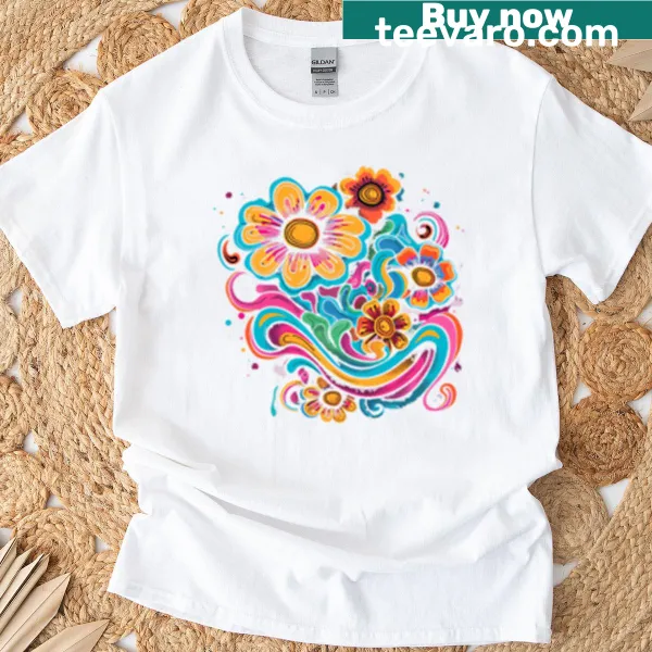 Retro T-shirt featuring abstract psychedelic shapes and patterns
